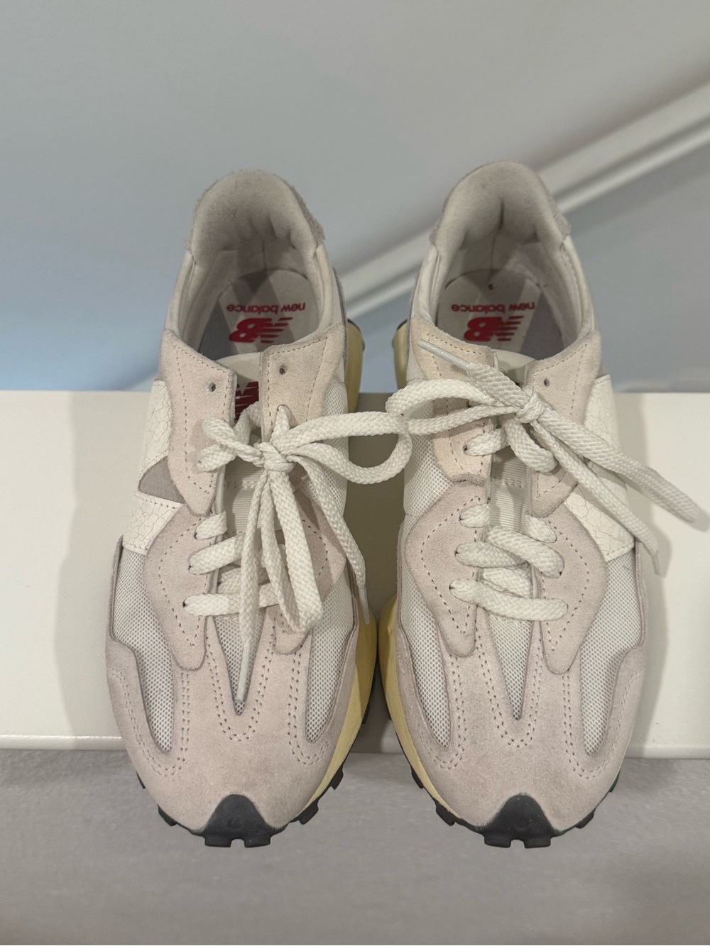 New Balance 327 Women's Cream and Gray Athletic Sneakers - Picture 2 of 3